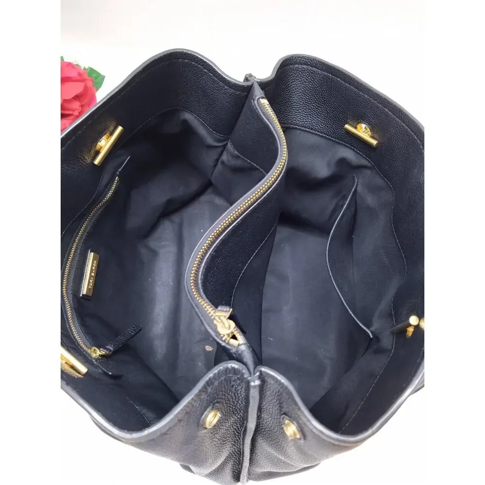 Tory Burch Black Pebbled Leather Chain Double Handles Tote Bag